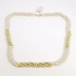 Vintage White and Gold Tone Beaded Rope Style Necklace, Ahbra Cale Collection